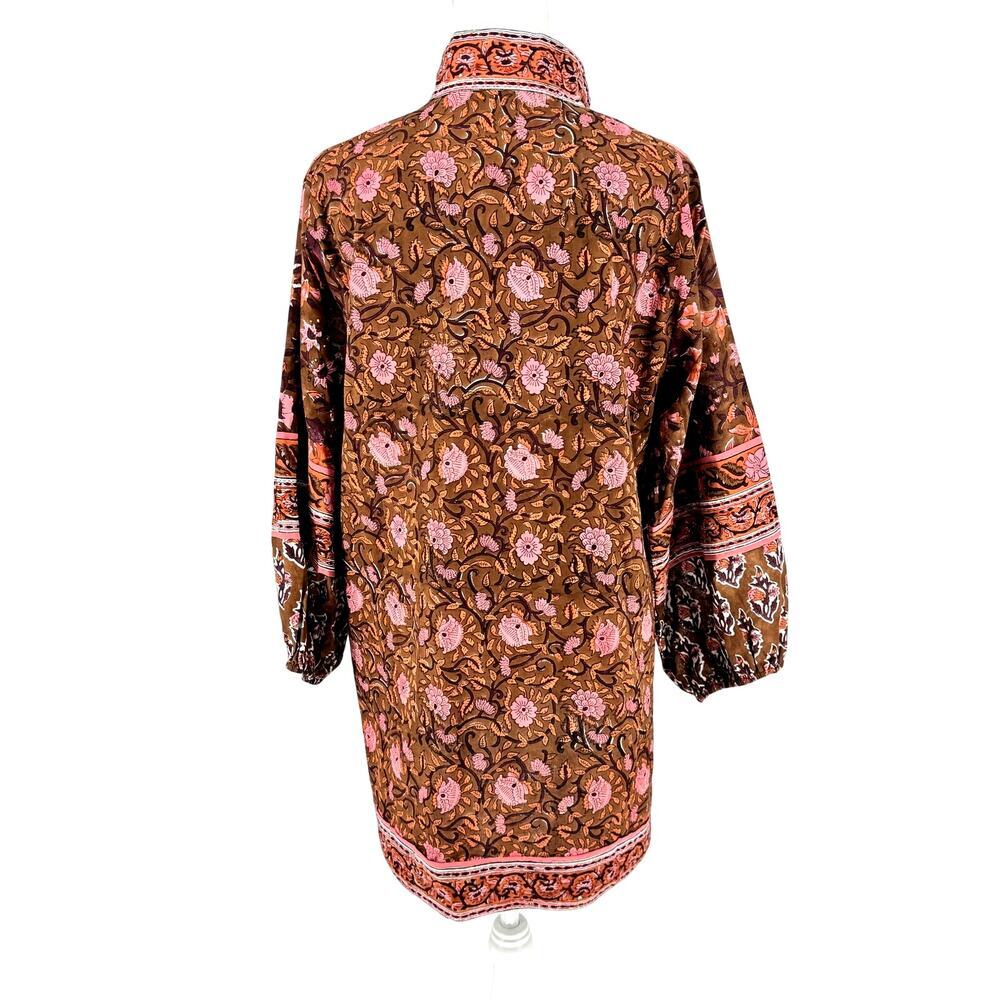 Sue Sartor Bangalore Tunic Block Print Harvest Hues 100% Cotton Sz L - Picture 4 of 10